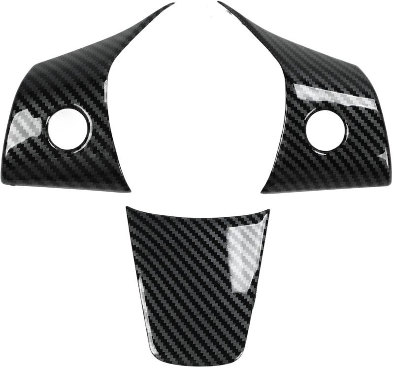 Eosnow - 3-teiliges Lenkradabdeckungs-Patch, Innenzubehör, Ersatz für Tesla Model 3 oder y 2021 bis 2023, Carbonfaser-Lo...