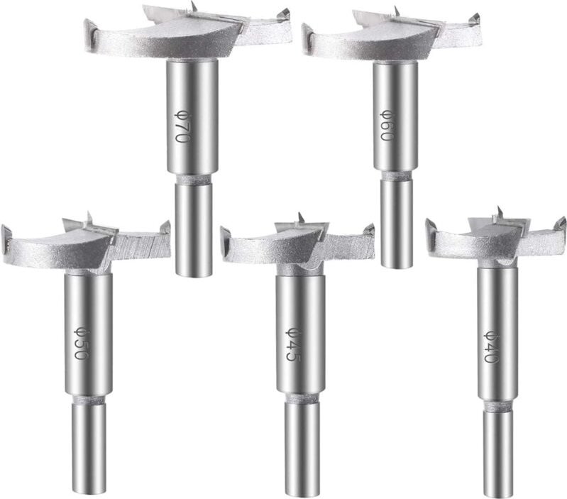5 Stück Holzbohrer, (40/45/50/60/70 mm), Hartmetall-Holzfräser, Sortiment an Bohrern zum Bohren von Holzprodukten, Schub...