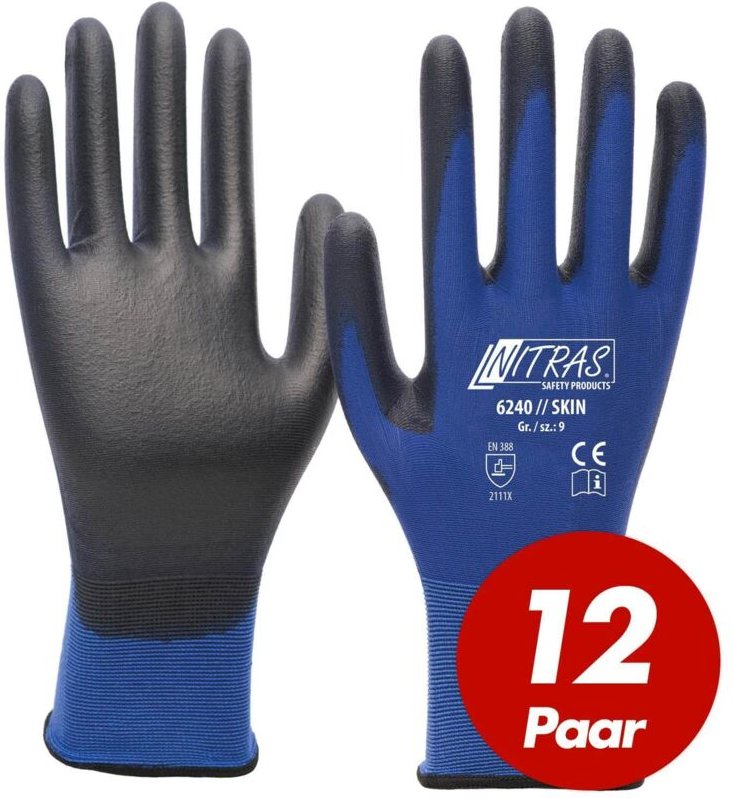 6240-9 Handschuhe Skin Größe 9 blau/schwarz en 388 PSA-Kategorie ii - Nitras