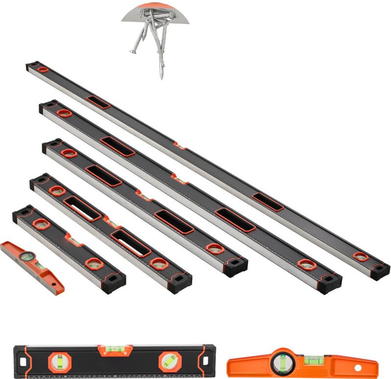 Mophorn - 6-teiliges Torpedo-Wasserwaagen-Set (78/48/32/24/16/10 Zoll), magnetische Wasserwaagen mit Libellen für 45/90/...