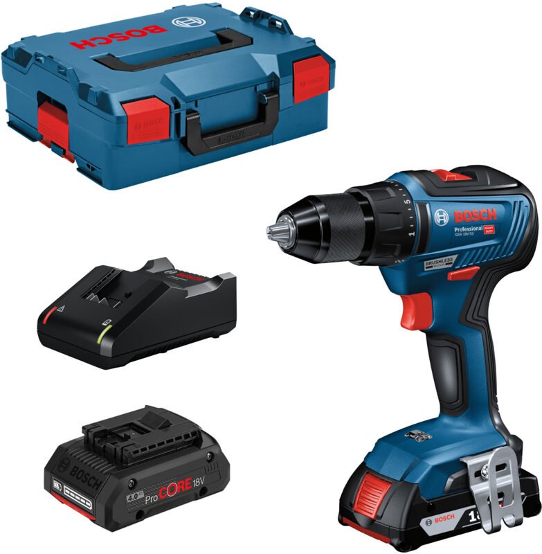 Bosch Akku-Bohrschrauber gsr 18V-55 mit 2x 4,0 ProCORE Akkus + Lader in l-boxx