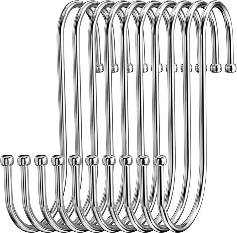 Lntyq - 10 Stück S-Haken aus Edelstahl, robuster S-Haken aus Metall, Doppelhaken zum Aufhängen von Tassen, Kleidung, Töp...