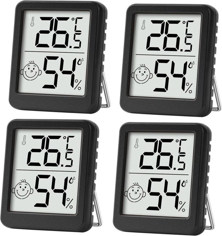 4-teiliges Mini-LCD-Thermometer-Hygrometer für den Innenbereich. Geeignet für Kinderzimmer, Altenzimmer usw.