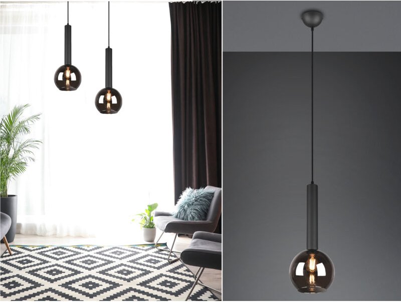 Trio Lighting - Pendelleuchte clayton Industrial einflammig Rauchglas Glaskugel, ø 20cm