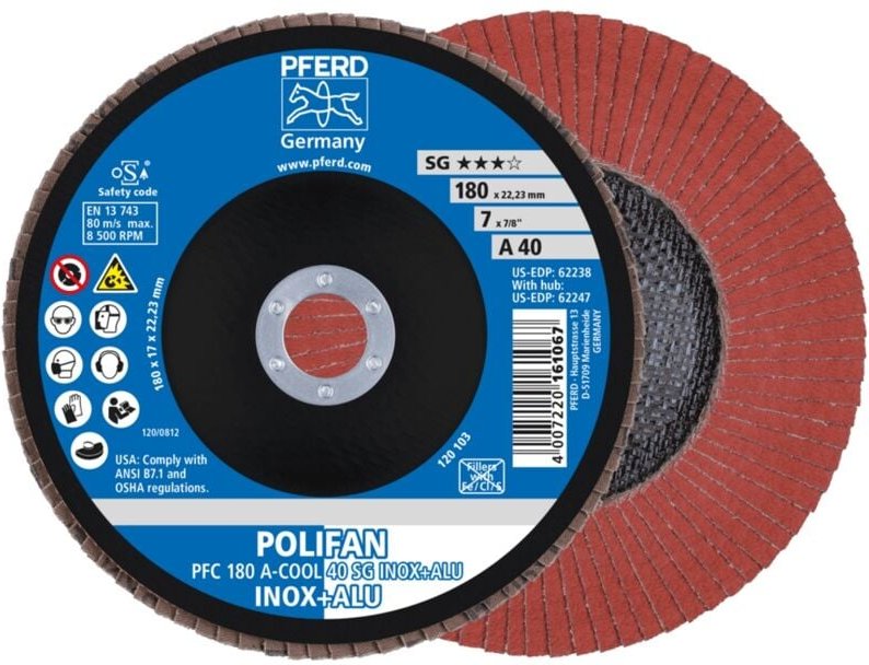 Pferd - polifan Fächerscheibe pfc 180x22,23 mm konisch a-cool 40 sg inox+alu Edelstahl/Alu
