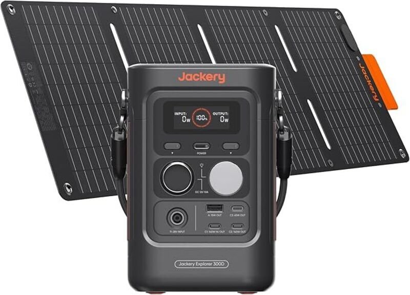 Jackery Explorer 300D Tragbare Powerstation mit 40W Solarpanel, 288Wh LFP-Batterie, 300W DC-Leistung, ultraleichter & ko...