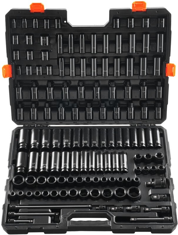 Schlagschraubensatz Steckschlüsselsatz 3/8 Zoll & 1/2 Zoll Antrieb 130 tlg. sae & metrischer Steckschlüsselsatz, 6-Kant ...