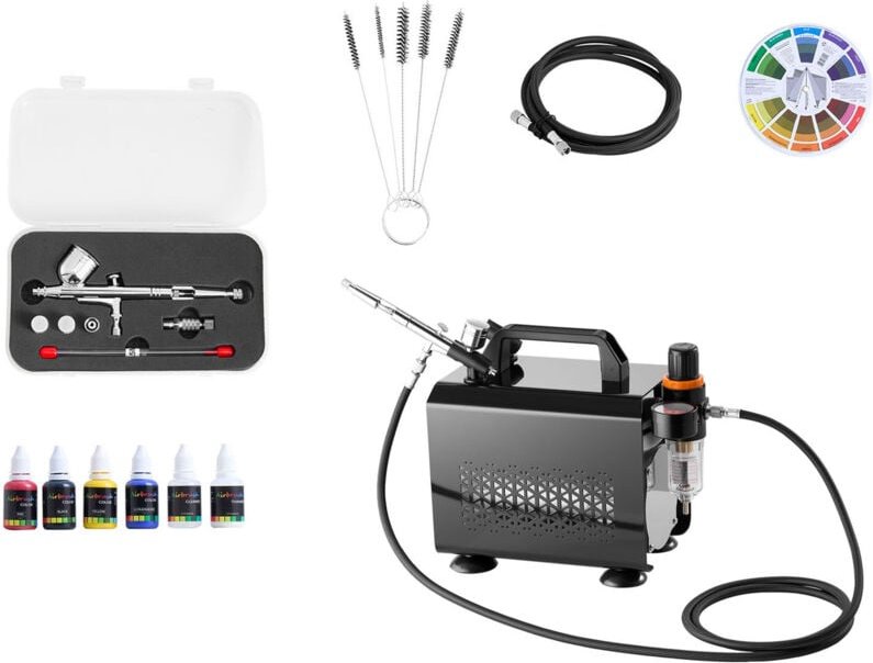 Mophorn Airbrush-Set 1/6 PS mit Luftkompressor, Dual-Action Airbrush-Pistole mit 3 Düsen (0,2/0,3/0,5 mm), Schlauch und ...