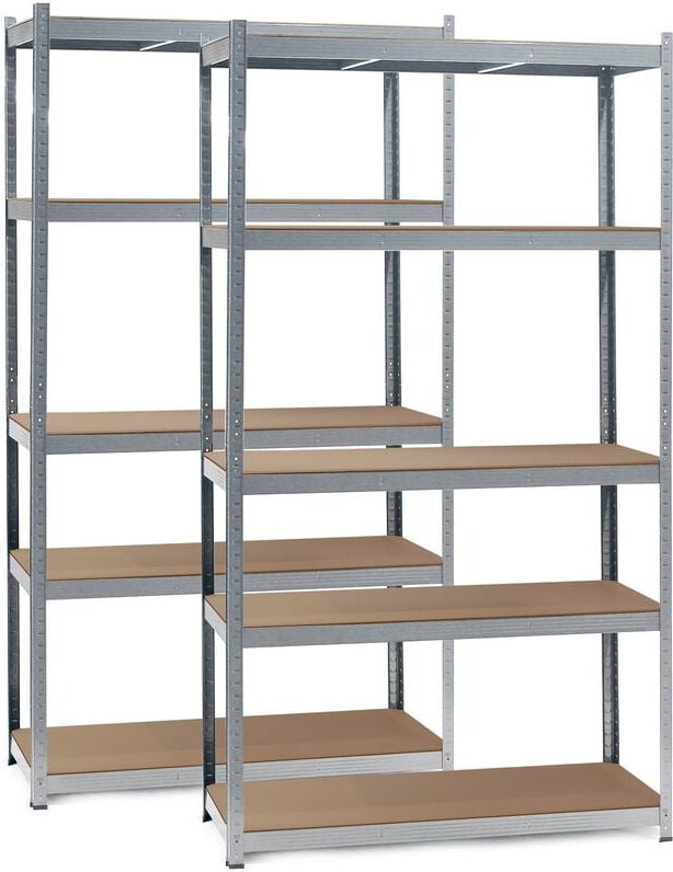 Set 2x Schwerlastregal 100x60x200cm, 200kg/Ablage, Steckregal verzinkt aus Stahl, Lastenregal mit 5 Ablagen, Werkstattre...