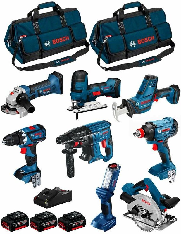 Kit 18V BK802BAG (gdx 18V-180+GSR 18V-60C+GBH 18V-21+GKS 18V-57+GST 18V-LIS+GWS 18-125V-LI+GLI 18V-300+GSA18V-LIC+3x5,0A...
