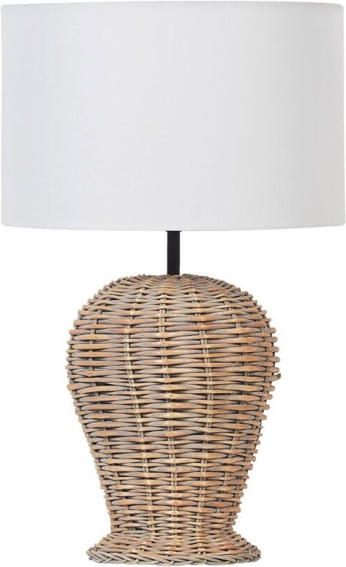 Tischlampe Naturfarben Rattan Vasenform 49 cm Stoffschirm Trommelform Rund Langes Kabel mit Schalter Modern Boho Schlaf-...