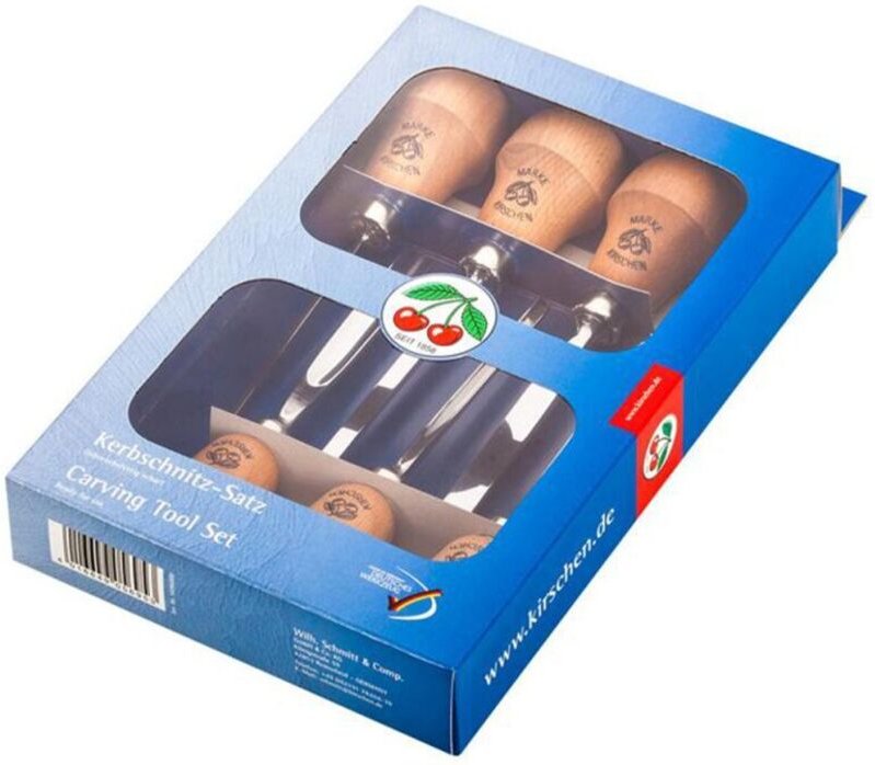 Kirschen - Kerbschnitzbeitel-Satz 6-teilig Spezial-Werkzeugstahl Handgeschmiedet