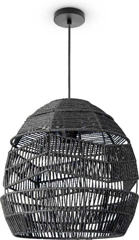Pendelleuchte Wohnzimmer Boho Korbleuchten Pendellampe Rattan Hängeleuchte Schwarz (Ø31 cm), Pendelleuchte - Typ 4 - Pac...
