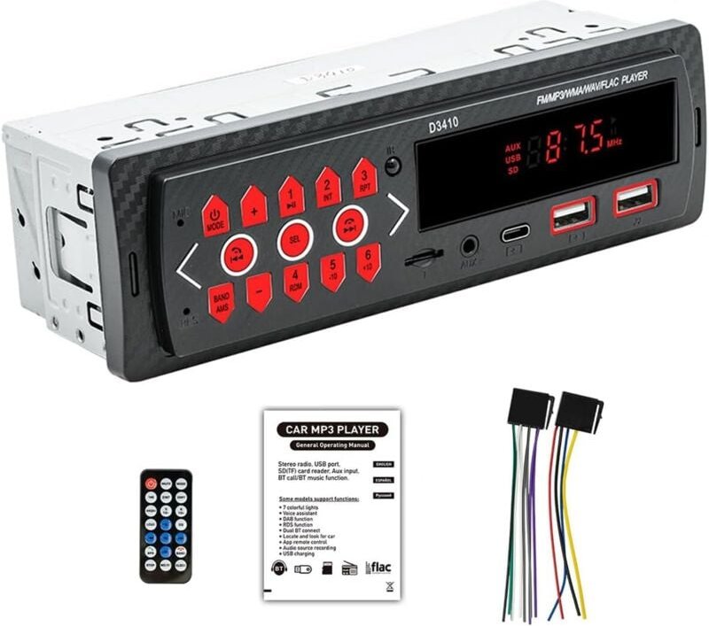 Single-Din-Bluetooth-Autoradio, Autoradio mit Freisprecheinrichtung, Car Audio 4X40W unterstützt FM, AUX, USB/TF-Wiederg...