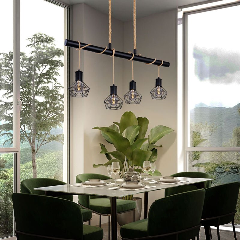 Vintage Pendellampe Deckenlampe schwarz Esszimmerlampe Gitter Hängeleuchte schwarz Käfig Design, 4x E27 Fassung, 100x15x...