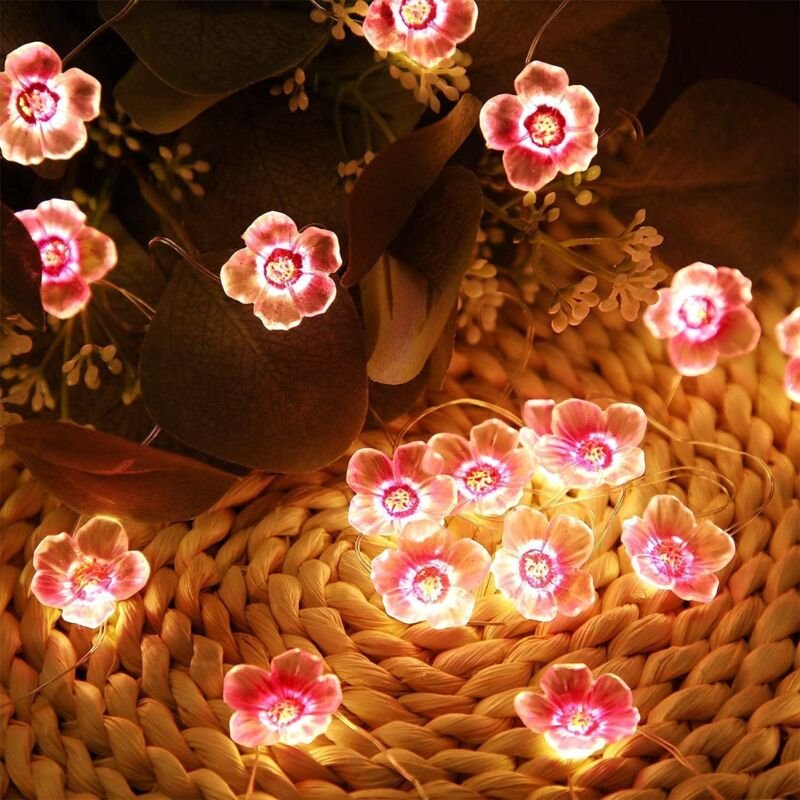 4 m lange Lichterkette mit 40 LEDs, Kirschblüten, Stromversorgung über USB, Weihnachtsbeleuchtung mit Fernbedienung, 8 M...