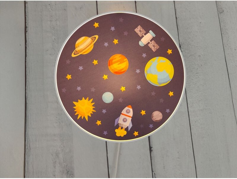 Meinewunschleuchte - led Wandleuchte für Kinderzimmer mit Weltall Motiv, Schalter & Stecker, ø 25cm