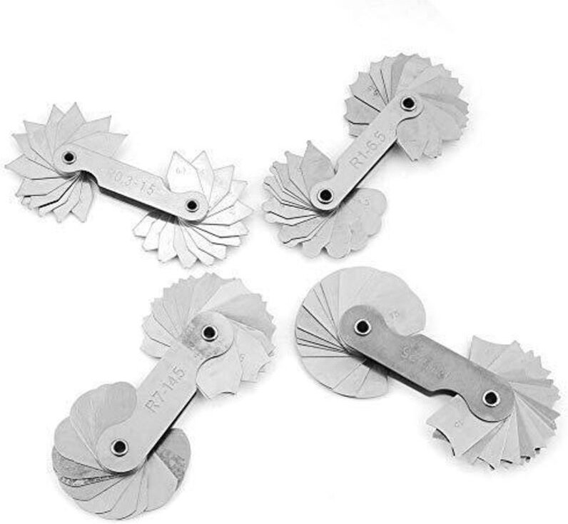 4 Radiuslehren, konvex-konkaves Messwerkzeug aus Edelstahl, Messbereich R0,3–1,5, R1–6,5, R7–14,5, R15–25 für die mechan...