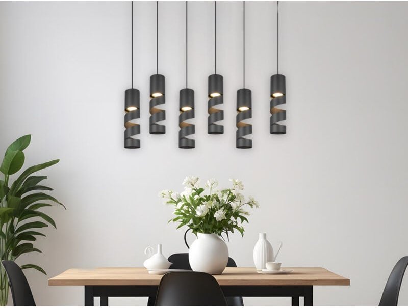 Moderne LED Pendelleuchte 6-flammig aus Metall in Schwarz, B:100cm