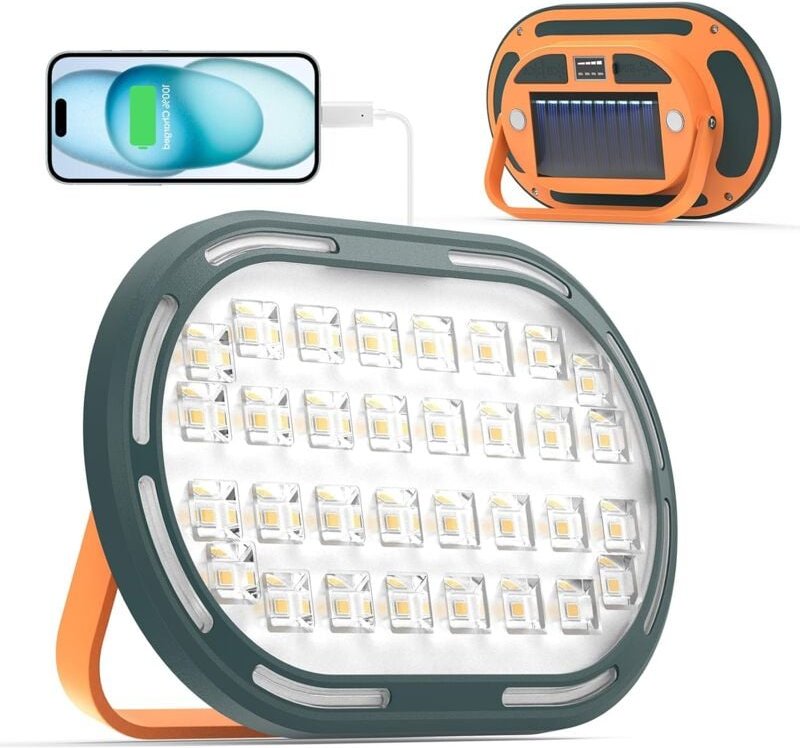 Thumbnail - Lntyq - 30 w Solar-LED-Flutlicht, wiederaufladbar, 2000 lm, kompaktes Baustellen-Flutlicht mit 4 Beleuchtungsmodi, IP65 ...