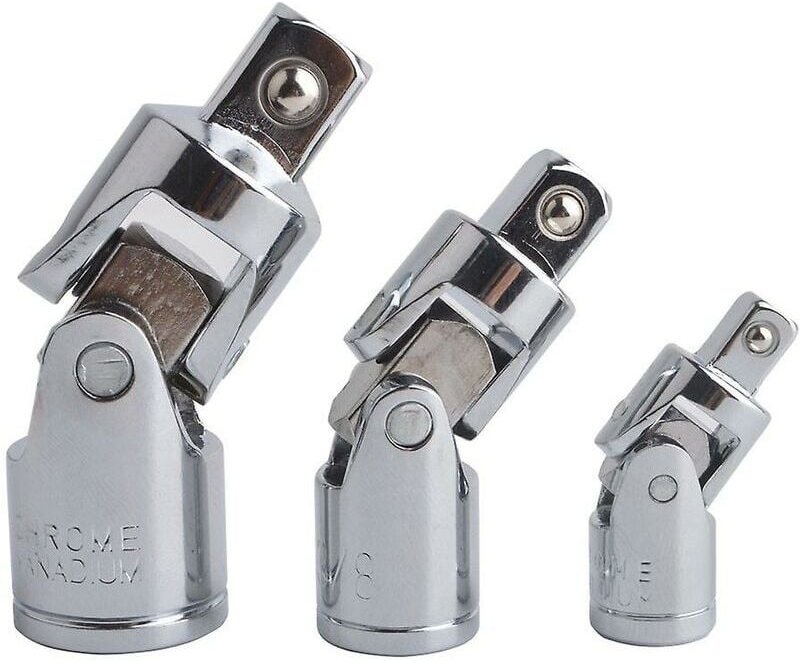 3-teiliges Schlagschrauber-Steckschlüssel-Set mit Kreuzgelenk, Drehantrieb, Adapter, Reduzierstück, Cr-V-Stahl, silberfa...