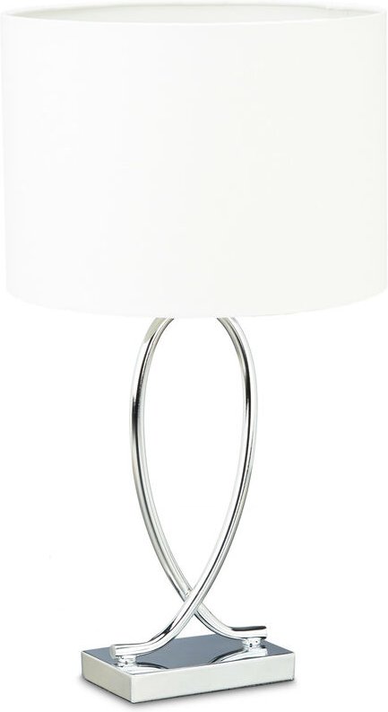 Thumbnail - Tischlampe, Stoffschirm, verchromtes Gestell, Metall, HxBxT: 51 x 28 x 28 cm, Nachttischlampe, silber/weiß - Relaxdays