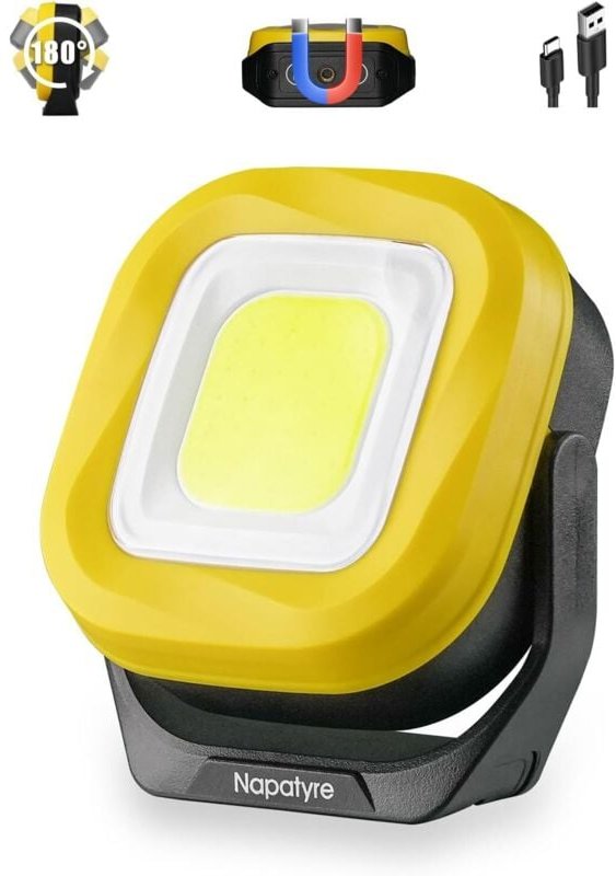Wiederaufladbarer LED-Flutlichtstrahler, 1000 lm, tragbarer LED-Baustellenstrahler mit 180°-Magnetfuß, 4 Modi, 2000 mAh,...