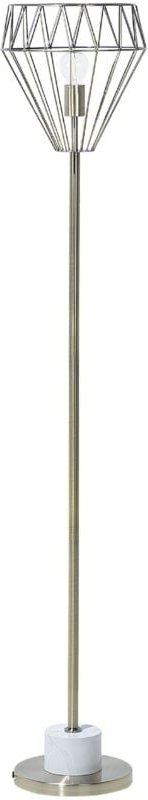 Thumbnail - Stehlampe Messing Metall 160 cm Glühbirnen-Optik Schirm Diamantform Lampenfuß in Marmoroptik Kabel mit Schalter Bogenlam...