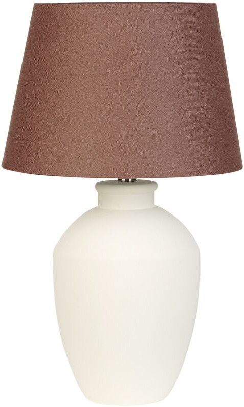 Tischlampe Cremeweiß und Braun Keramik Vasenform 55 cm Stoffschirm Trommelform Empire Kabel mit Schalter Modern Skandi S...