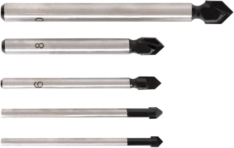 Fliesenbohrer Set 5-teilig, Zylinderschaft, Rundschaft, umfangreich Set Größe 4-10 mm, für (Schlag-)Bohrmaschinen, präzi...