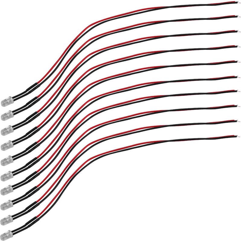 10 Stücke 5Mm Vorverdrahtete, Diffuse LED Dioden Licht 20Ma Dc 3-6V Weiß