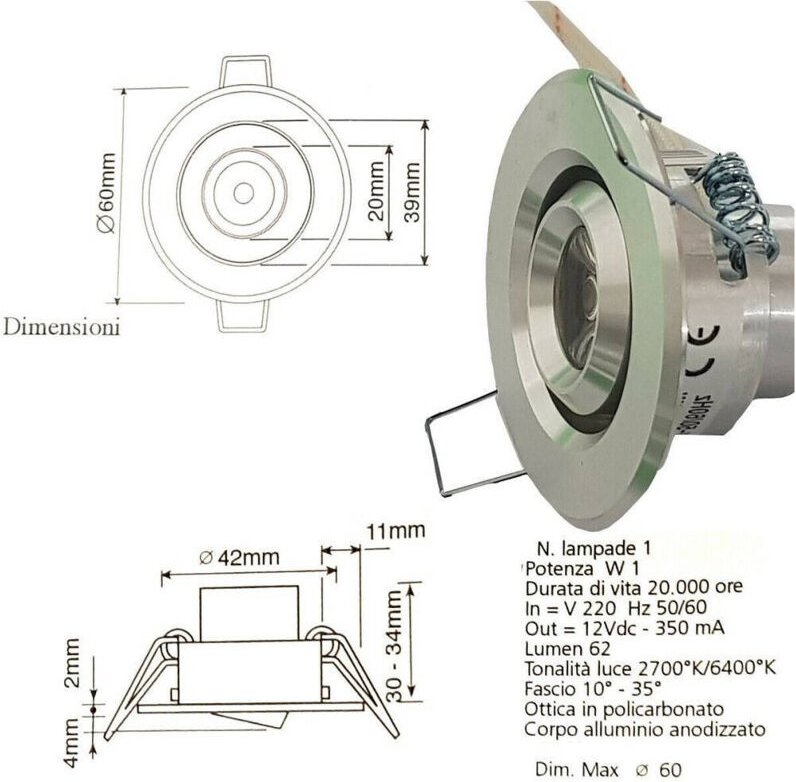 Trade Shop Traesio - Trade Shop - led calda light faretto mini 1 w spot orientabile segnapasso mit driver -