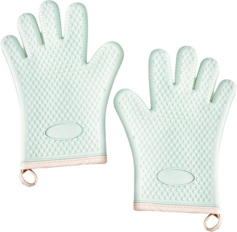 Hitzebeständige Silikon-Küchenhandschuhe bis 600 Grad, cyanfarben, mit rutschfester Beschichtung, wasserdicht und weich,...