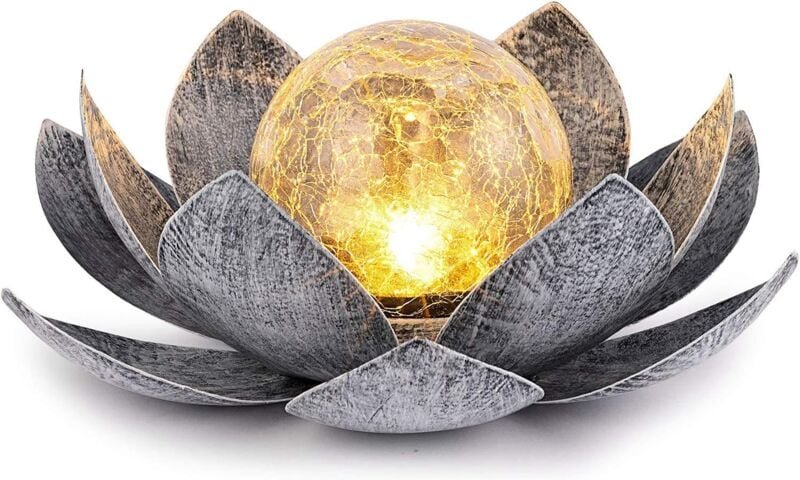 Thumbnail - Solarleuchten für den Außenbereich, Globus-Lotus-Dekoration aus gebrochenem Glas, wasserdichte LED-Blumenlichter aus Met...