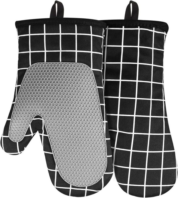 Sollbry - Ofenhandschuhe, Baumwolle, hitzebeständiges Silikon, rutschfeste Küchenhandschuhe, quadratische Spleiß-hitzebe...