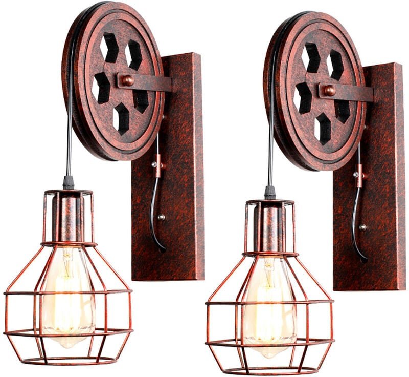 2er Wandleuchte Innen, Vintage Wandlampe mit Eisen Käfig, Wall Beleutung im Stil Industrial für Wohnzimmer Schlafzimmer ...