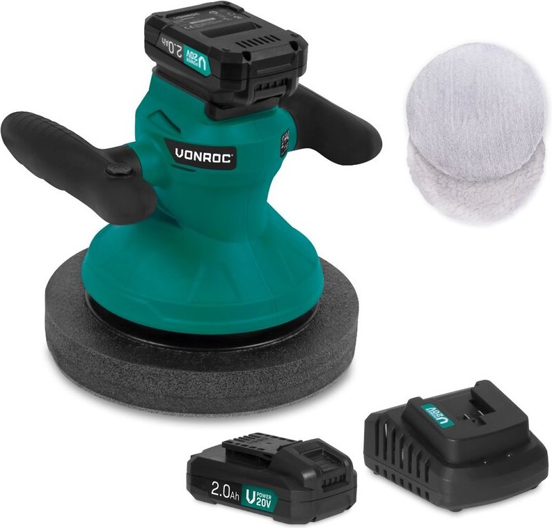 Vonroc - Poliermaschine 20V - Ø240mm - Inkl. 2x 2.0Ah Akku und Schnellladegerät