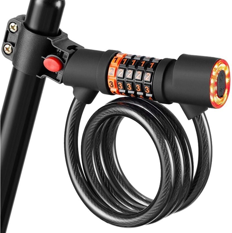 Fahrradschloss, Fahrradschloss, 120 cm x 12 mm Elektrorollerschloss mit LED-Licht, 5-stelliges Smartcode-Elektrorollersc...