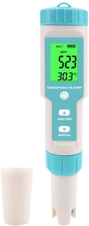 pH-Meter, 7-in-1-Wasserqualitätsmessgerät zur Überwachung von Salzgehalt, pH-Wert, spezifischem Gewicht, Gesamtfeststoff...