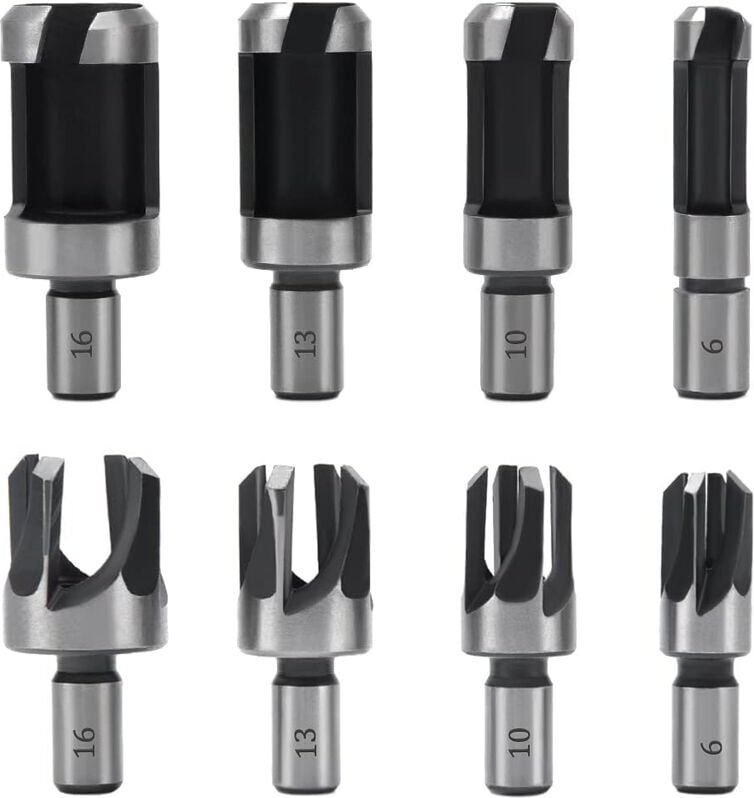 8 Pièces Fraise à Bouchonner Bois, Mèche à Bouchon Bois 6 mm/10 mm/13 mm/16 mm, Acier Carbone Bois Plug Perceuse pour le...