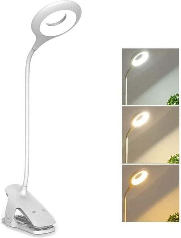 Flexible wiederaufladbare LED-Schreibtischlampe mit Klemmfunktion, 3 Farben und 3 Helligkeiten, dimmbare Nachttischlampe...