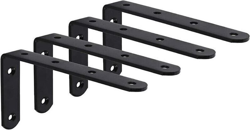 (125 x 75 x 3 mm, 4 Stück, schwarz) Wandregalhalterung mit Schrauben, L-förmige Wandregalstütze, Befestigungswinkel für ...