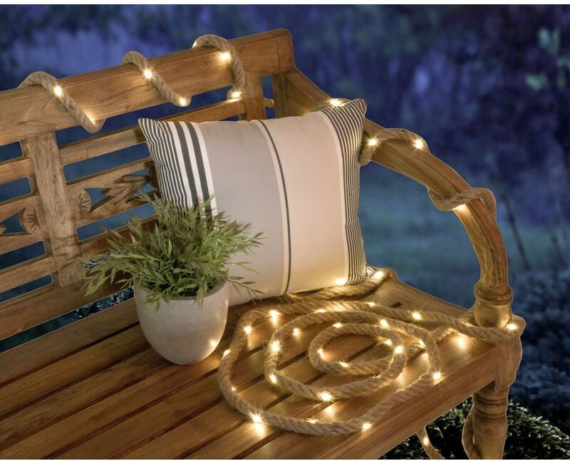 Hanfseil mit Solarbeleuchtung, Außenbereich, braun