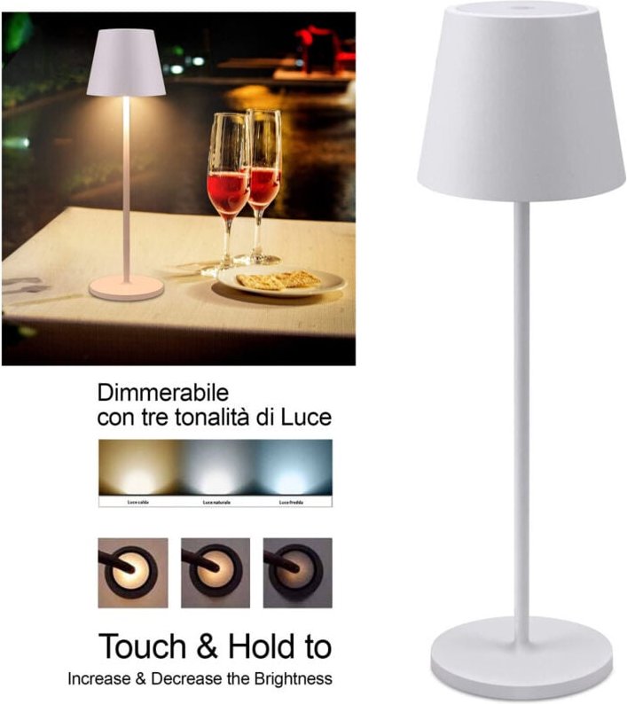 Trade Shop Traesio - Trade Shop - led tabelle lampada mit recarischem battery touch dimmerabile 3 colours bar - Weiß