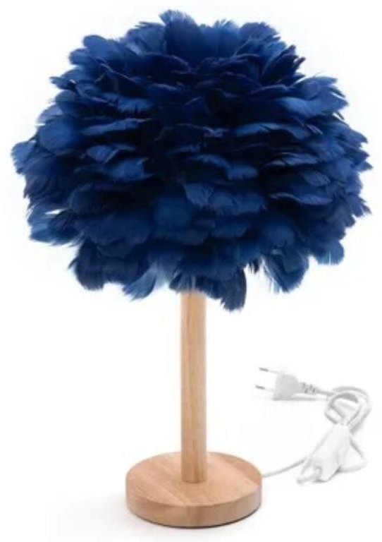 Cofi 1453 - LED-Tischlampe 43 × 30 cm, Deko-Lampe mit Federn 110-240V, Nachttischlampe Blau
