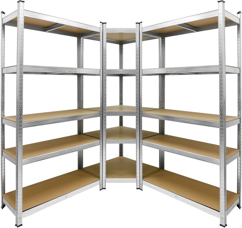 Regalsystem 3er Set, 2 Lagerregale 180x90x40 cm mit Eckregal 180x70x40 cm, verzinkt Metallregale 15 Böden aus mdf Holz, ...