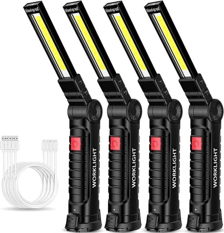 Lablanc - 4 Stück wiederaufladbare LED-Taschenlampe, wiederaufladbare USB-Inspektionslampe, tragbare Lampe mit Magnetfuß...