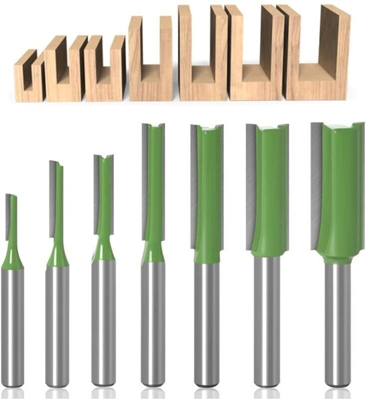 1/4"/6,35 mm Nutfräser, 7-teiliges Set mit Nutfräsern, geraden Schneidkanten und geraden Backen, geeignet für die Holzbe...