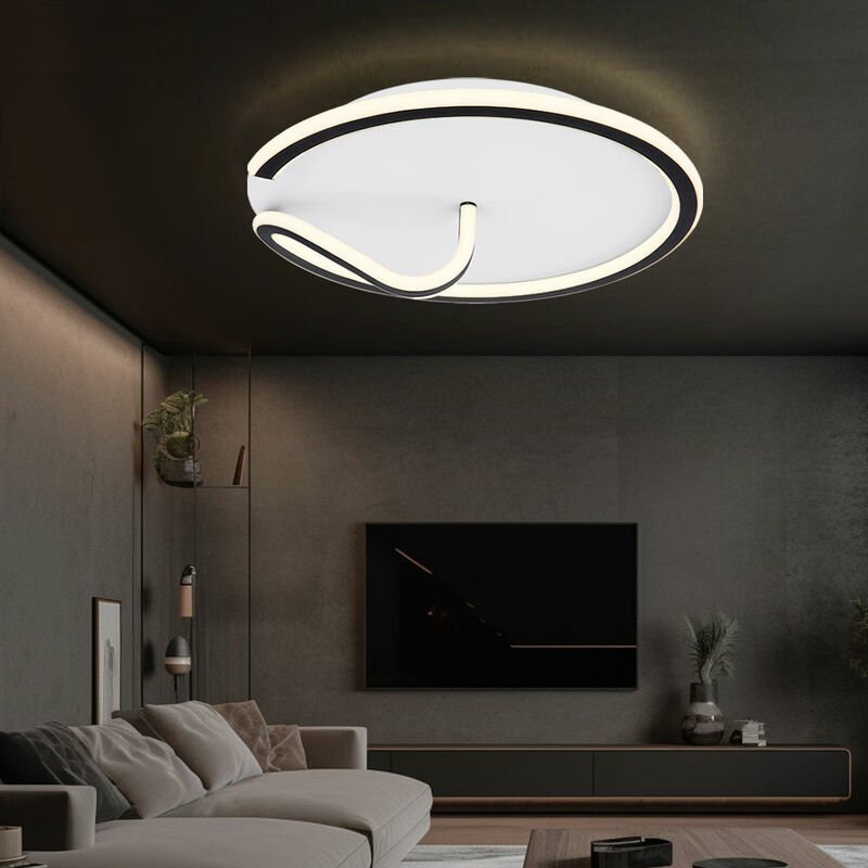 Deckenleuchte Deckenlampe Designleuchte Rundleuchte Innenleuchte Metall, Acryl, weiß opal, schwarz, Metallstab gebogen, ...