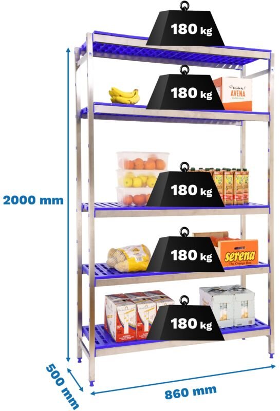 Simonrack Regal ohne Schrauben Edelstahl Blau 2000x860x500 mm